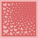 Pattern of pink hearts on a red background