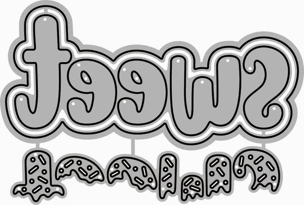 A stylized graphic of the word 'sweet' in large bubble letters with a dripping icing or frosting effect, above the word 'ice cream' in a sprinkle-dripped font, on a light gray background.