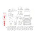 Clear stamp set with various vintage-themed designs on a white background