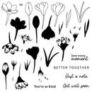 Black floral illustrations on a white background with motivational phrases.