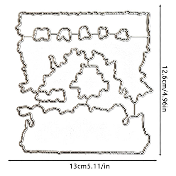 A metal craft die with a Texas-shaped outline, shown with dimension arrows and labels indicating 13cm by 12.6cm (5.