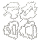 Four metal cutting dies arranged in a 2x2 grid on a plain white background. Each die has a wavy outline with a central cutout shape, likely for crafting or scrapbooking.
