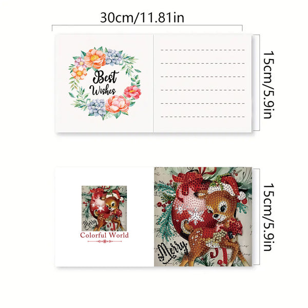 A product diagram showing two views of a greeting card with dimensions labeled: a top view reading 30cm/11.81in by 15cm/5.