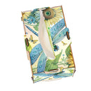 A decorative tissue box cover or tissue box with a colorful nature print featuring blue peacocks, butterflies, flowers, and a sunflower, shown on a plain white background.