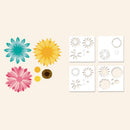 Colorful flower decals and stencils on a beige background