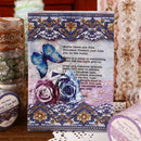 Decorative tape with floral and butterfly design on a wooden surface