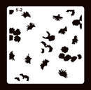 A square stencil template labeled '5-2' in the top-left corner, featuring multiple irregular dark brown cutout or shadow-like shapes arranged on a white panel with a dark brown border.