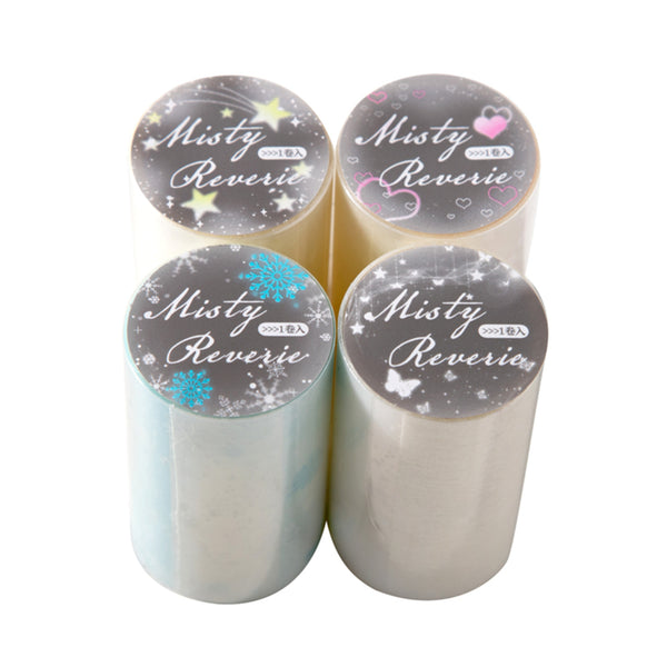 Four cylindrical containers with 'Misty Reverie' labels on a white background