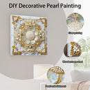 Decorative pearl painting kit with wooden frame and pearl embellishments on a neutral background.