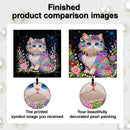 Comparison of a printed symbol image and a beautifully decorated pearl painting with a cat design.