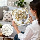 Woman holding a decorative pearl painting with a close-up of pearls and text 'DIY Decorative Pearl Painting'.