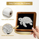 DIY diamond painting kit with turtle design, high-quality materials, and wooden frame.