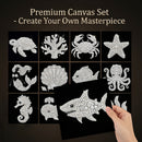Set of diamond-studded ocean-themed canvas designs with a hand holding one of them.