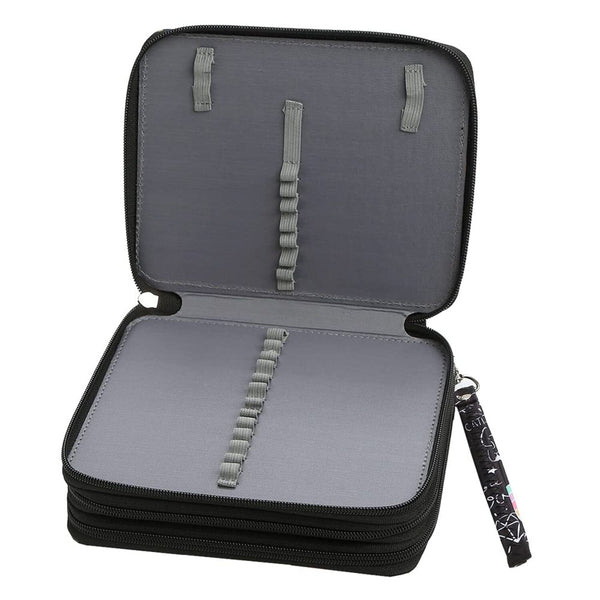 Gray travel case with open lid on a white background