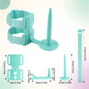 A mint green adjustable wrist strap with a mounting pole and base, shown on a soft pastel gradient background with multiple dimension callouts and inset views of the components.