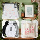 Collage of printed products including a shirt, hoodies, and tote bags with nature-themed designs.