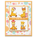 Greeting card with cartoon giraffes and colorful polka dot border
