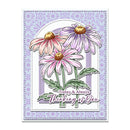 Card with pink and purple flowers and 'Today & Always Thinking of You' text on a light purple background.