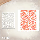 A decorative square panel shown in two views: a white cutout sample on the left and a coral-orange ornamental damask pattern on the right, displayed on a textured beige background with '1 PC' text in the lower left.