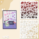 A set of three seashell and starfish laser-cut stencils shown on a beige background, alongside a sample handmade card featuring a pastel purple and pink pattern with a cute cat holding an ice cream cone and the text 'treat yo self!'.
