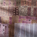 Collage of vintage-style paper with text, stamps, and decorative elements.