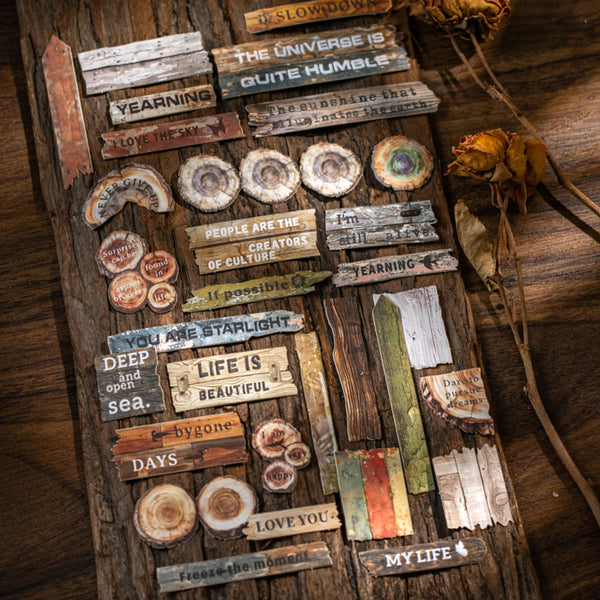 Poppy Crafts Wood Grain Fragments Sticker Kit - Natural Poem