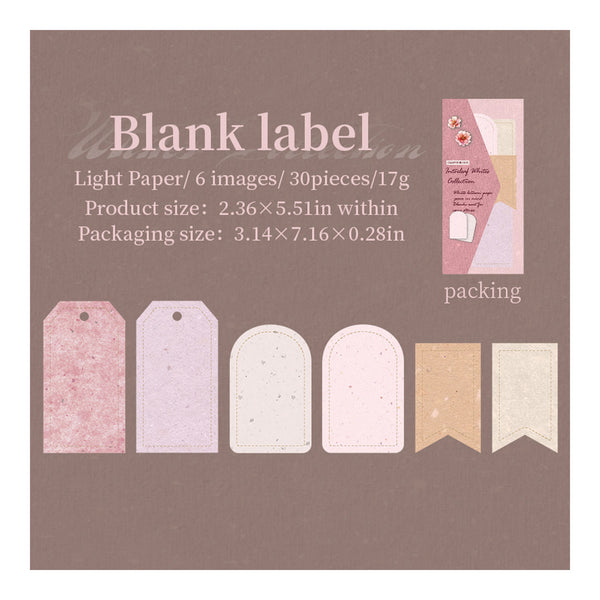 Packaging of blank labels with dimensions and product details on a brown background