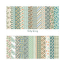 Collection of patterned papers with 'Early Spring' text on a white background