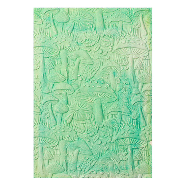 Mint green embossed paper with mushroom pattern