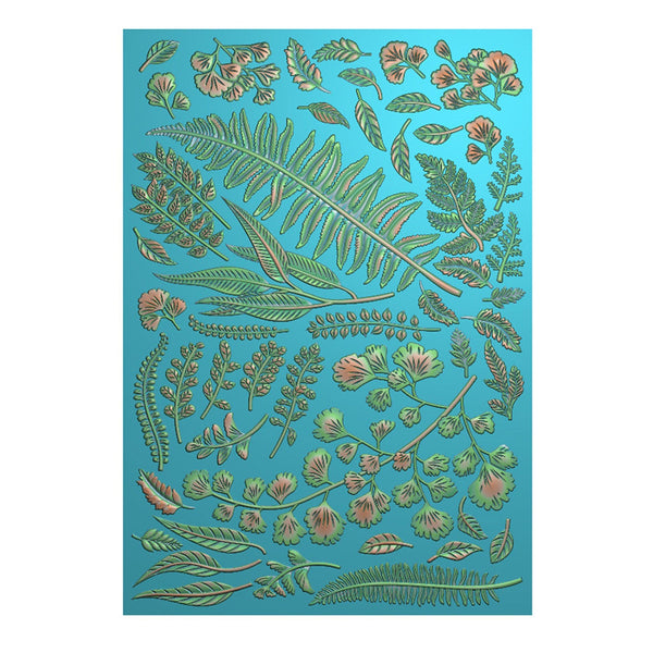 Decorative paper with leaf patterns on a blue background