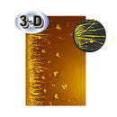 A rectangular orange-brown panel or mat with a 3D textured yellow grass and butterfly pattern, shown on a white background with a circular inset detail of the raised texture and a '3-D' badge.