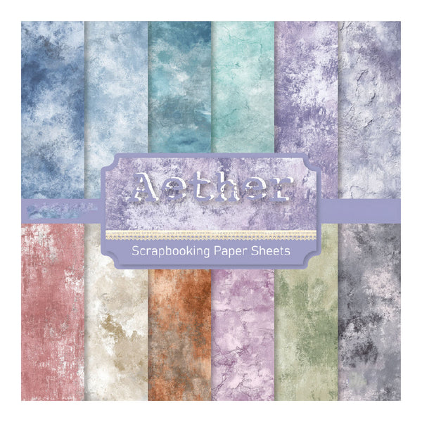 Collection of scrapbooking paper sheets with textured patterns in various colors, featuring the brand 'Athenes'.