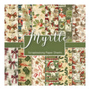 A 12-sheet scrapbooking paper collection labeled 'Myrtle Scrapbooking Paper Sheets' with a central green label. The papers feature various vintage Christmas patterns including Santa Claus, holly, bows, candy canes, soldiers, and holiday stamps in muted red, green, beige, and brown tones.