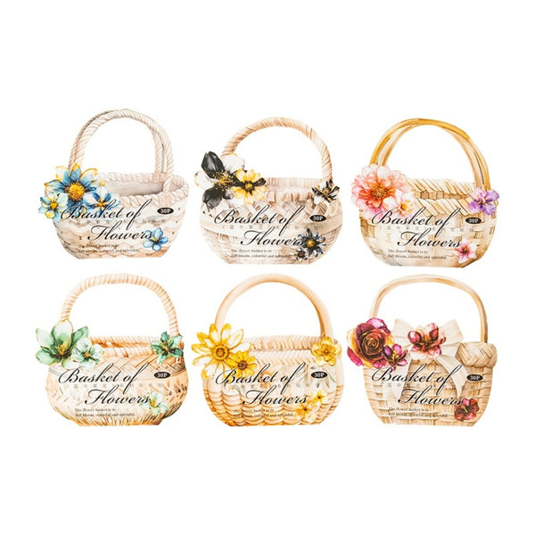 Poppy Crafts Basket of Flowers Writing Paper Stickers - A Night Full of Blooming Flowers