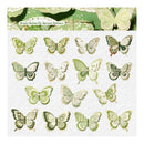 A sheet of decorative paper or pattern featuring multiple green butterflies in layered lace, plaid, and floral designs, with a banner at the top reading 'Green Butterfly Sprout Pattern.'.