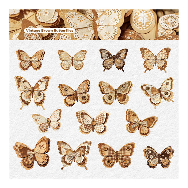 A sheet of decorative butterflies in vintage brown and beige tones, with a header reading 'Vintage Brown Butterflies' and a matching butterfly-themed border at the top.