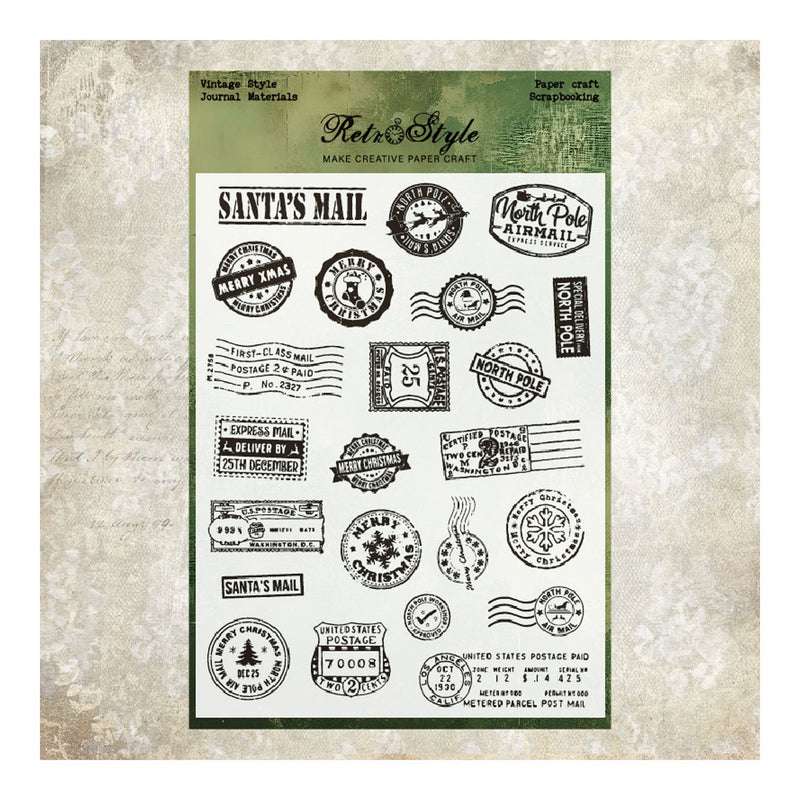 Collection of vintage-style stamps on a textured background with 'Fete & Style' branding.