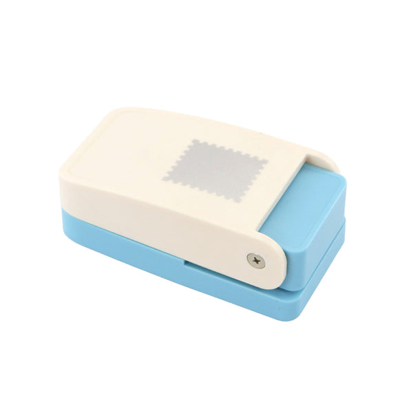 Blue and beige rectangular object with a textured surface on a white background