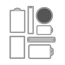 Set of various die-cut shapes on a white background