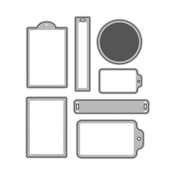 Set of various die-cut shapes on a white background