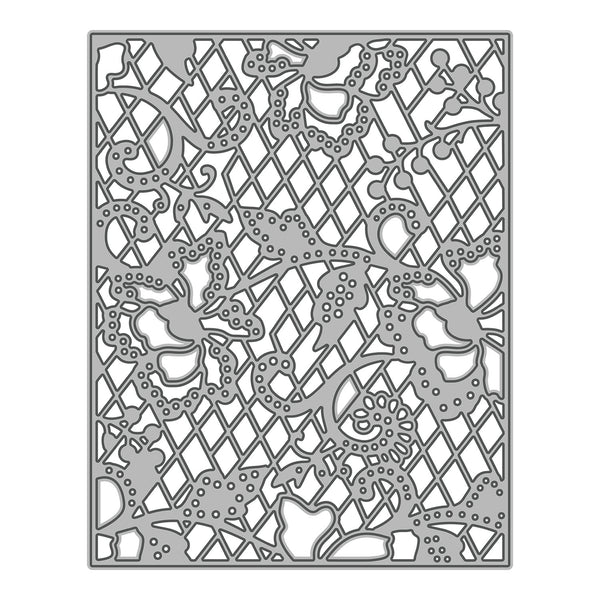 Decorative metal cutting die with intricate cut-out design on a white background