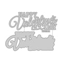 Metallic 'Happy Valentine's Day' cutout with decorative elements on a white background