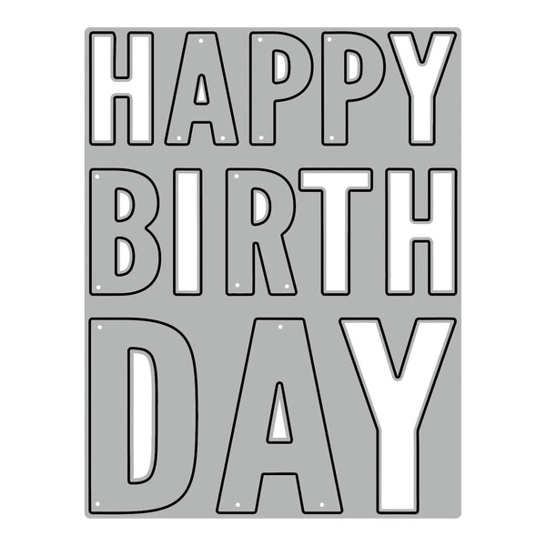 Metallic 'Happy Birthday Day' text cutout on a white background