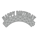 Gray 'Happy Birthday' hat with star patterns on a white background
