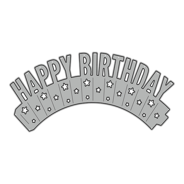 Gray 'Happy Birthday' hat with star patterns on a white background