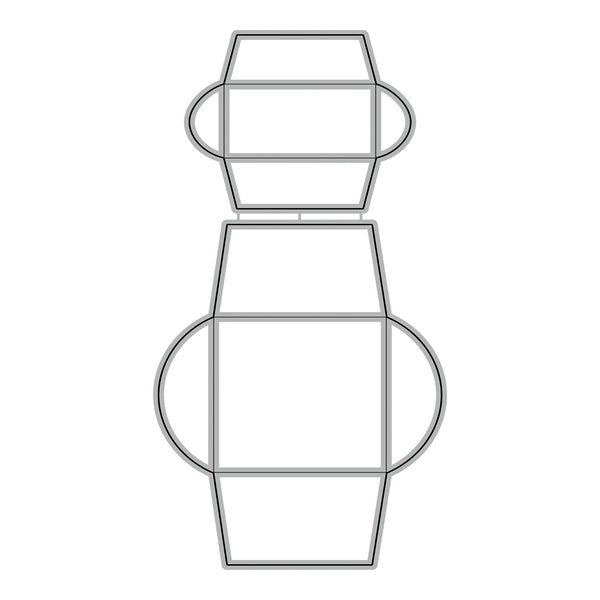 Line drawing of a geometric vase on a white background