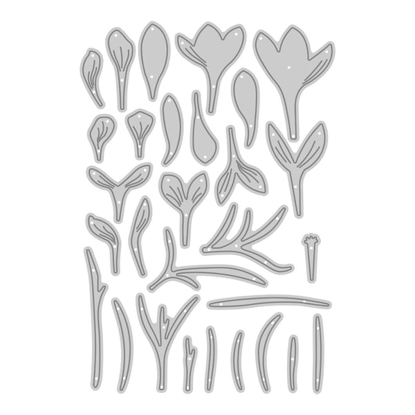 Set of floral and leaf-shaped metal cutting dies on a white background