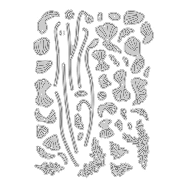 Set of metallic leaf and branch stamps on a white background