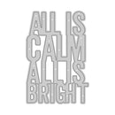 Decorative metal cutout with 'All is Calm, All is Bright' text on a white background
