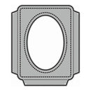 A gray rectangular patch with rounded corners, featuring a large central oval cutout outlined by dashed stitching, shown on a plain white background.